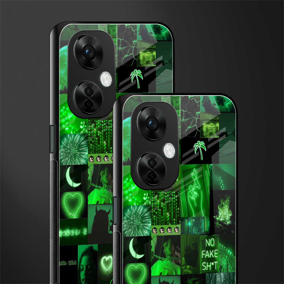 black green aesthetic collage back phone cover | glass case for oneplus nord ce 3 lite