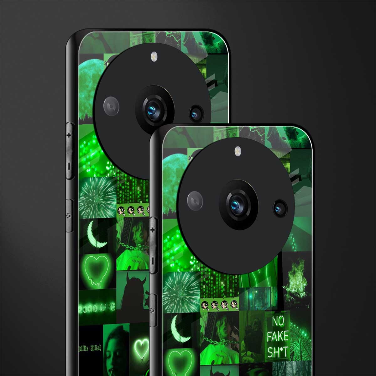 black green aesthetic collage back phone cover | glass case for realme 11 pro 5g