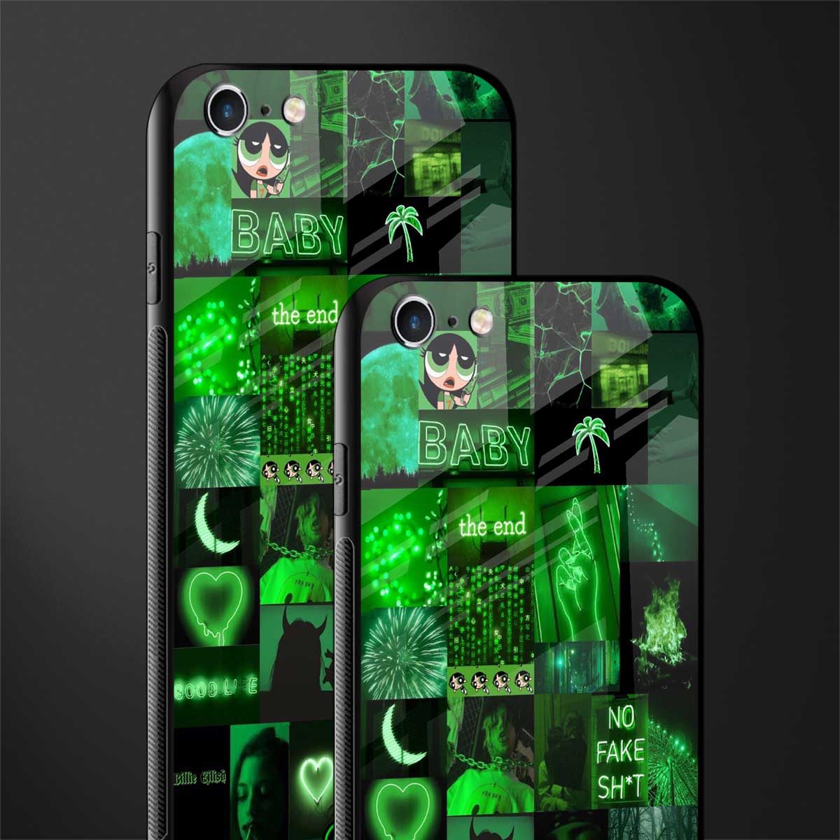 black green aesthetic collage glass case for iphone 6 image-2