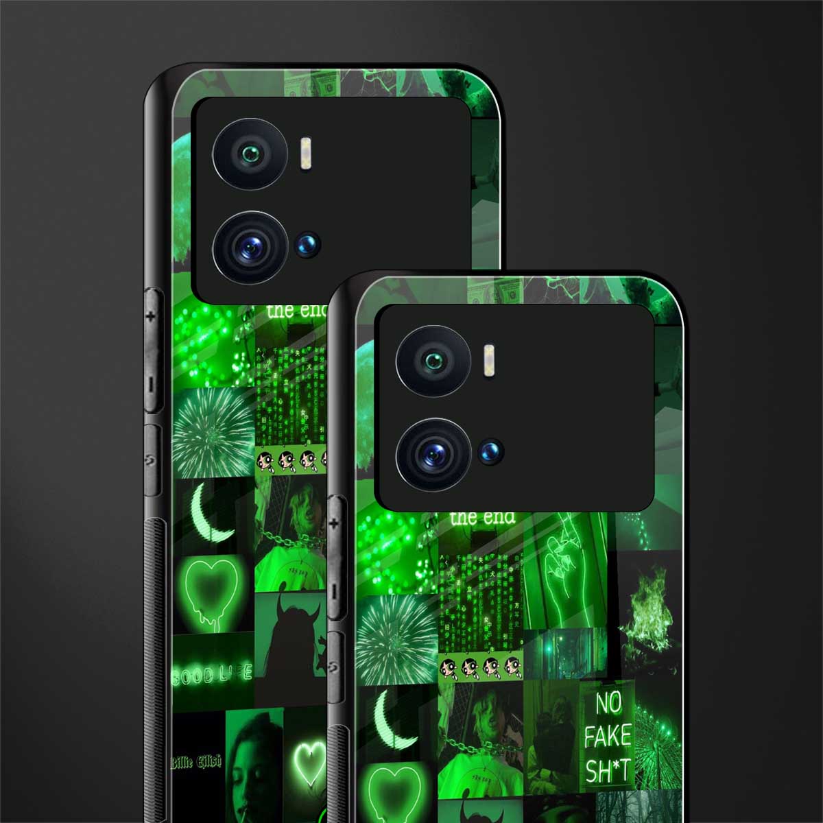 black green aesthetic collage back phone cover | glass case for iQOO 9 Pro