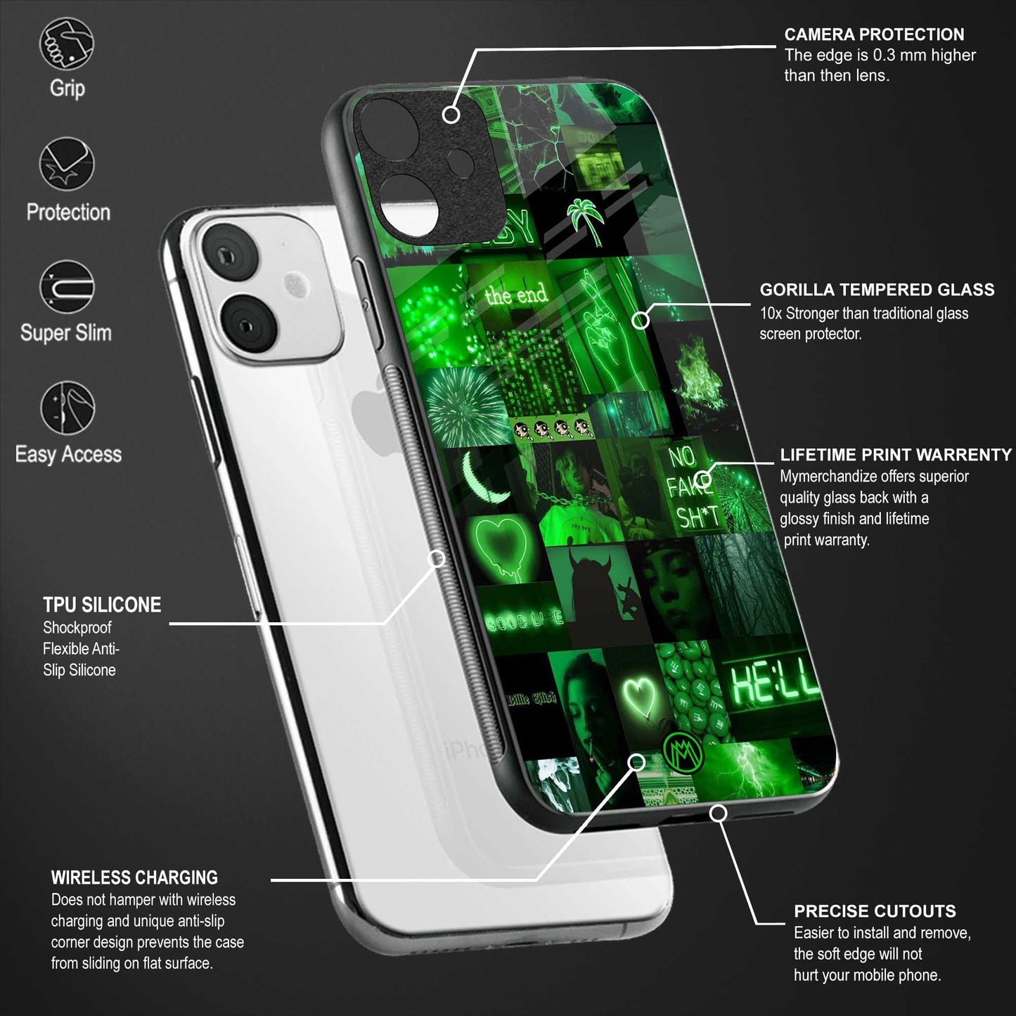 black green aesthetic collage glass case for iphone xr image-4