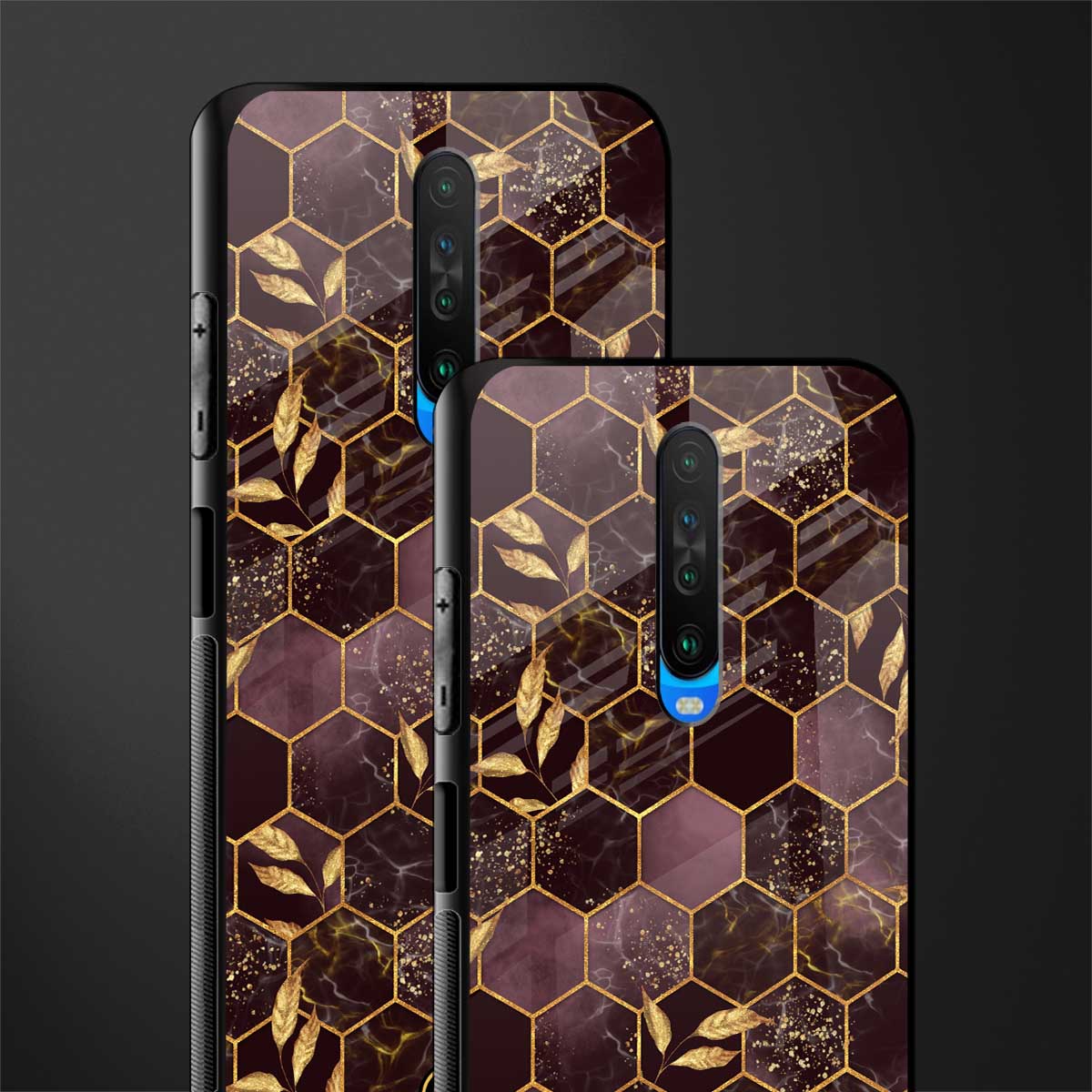 black maroon tile marble glass case for poco x2 image-2