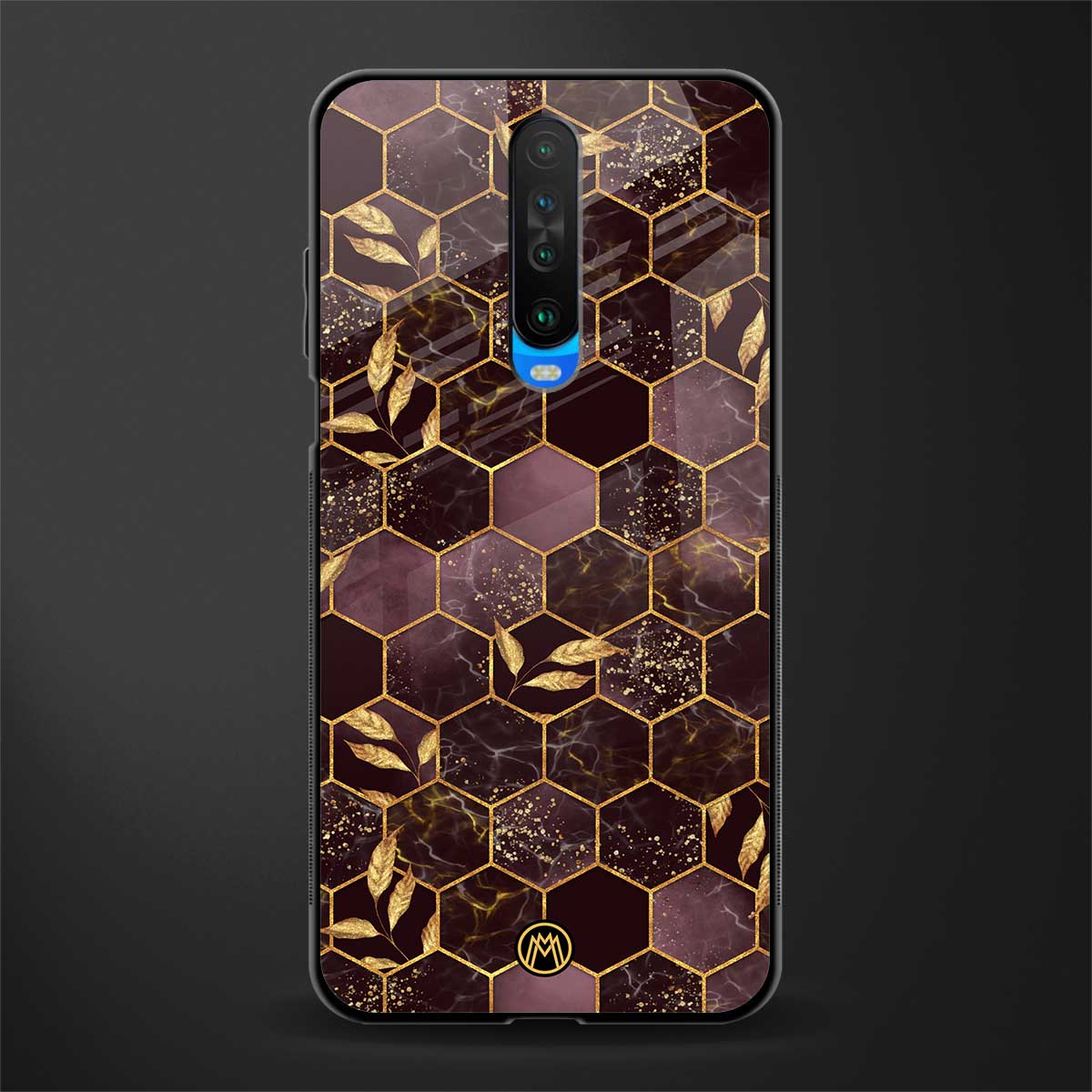 black maroon tile marble glass case for poco x2 image