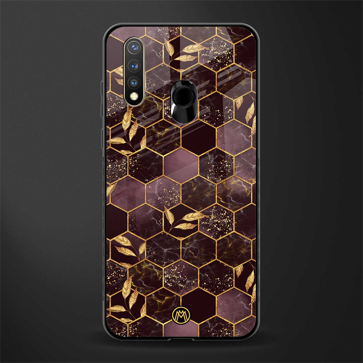 black maroon tile marble glass case for vivo u20 image