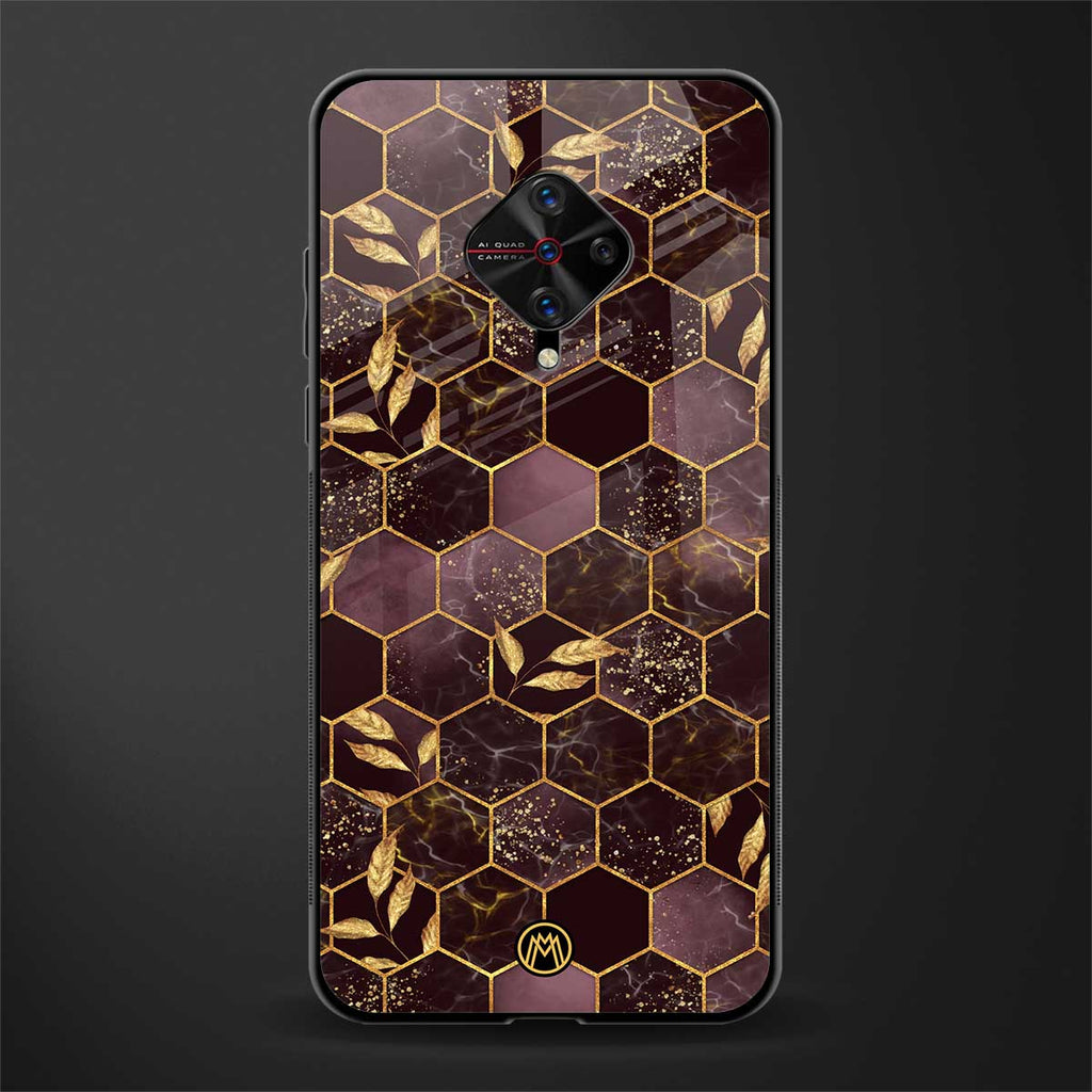 black maroon tile marble glass case for vivo s1 pro image