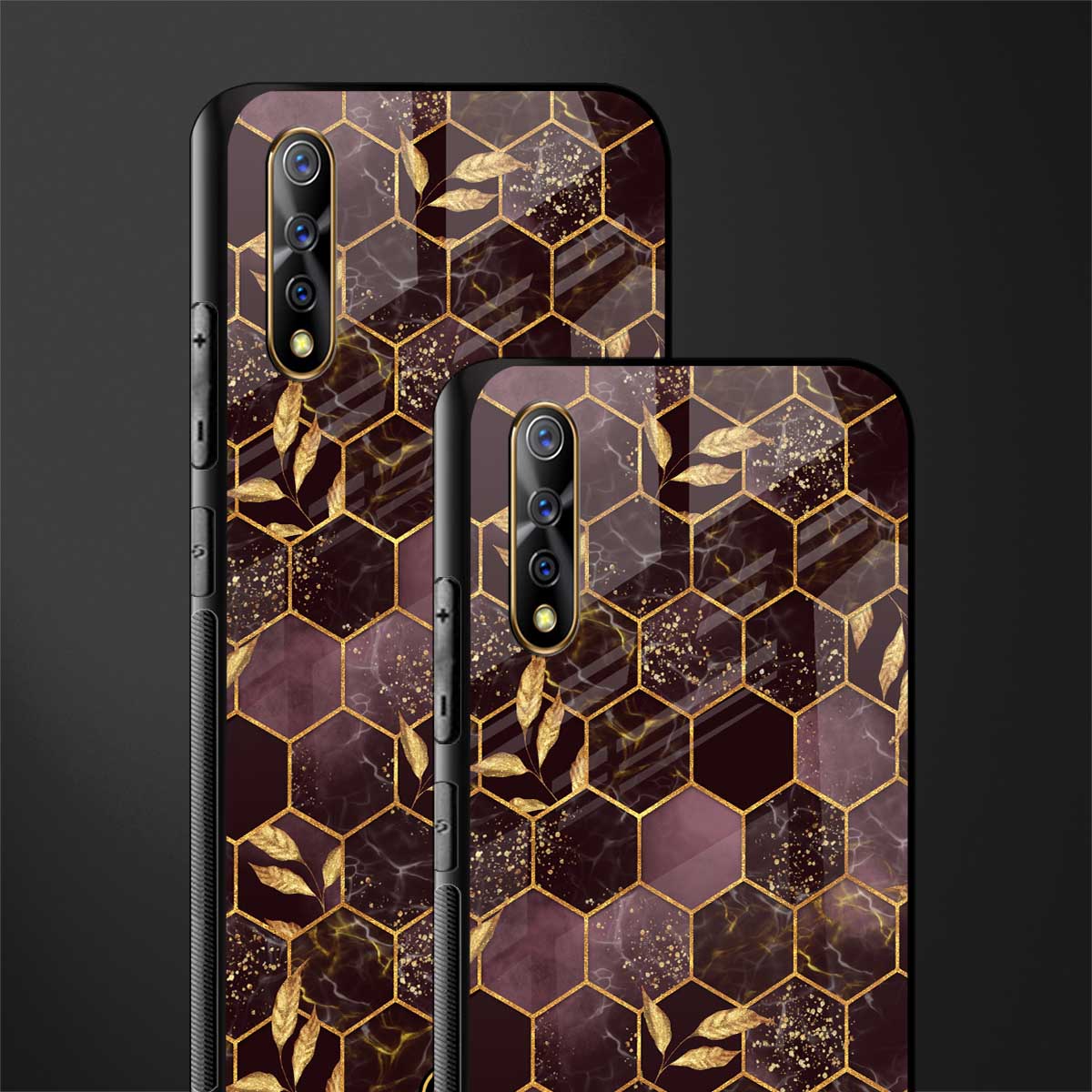 black maroon tile marble glass case for vivo z1x image-2