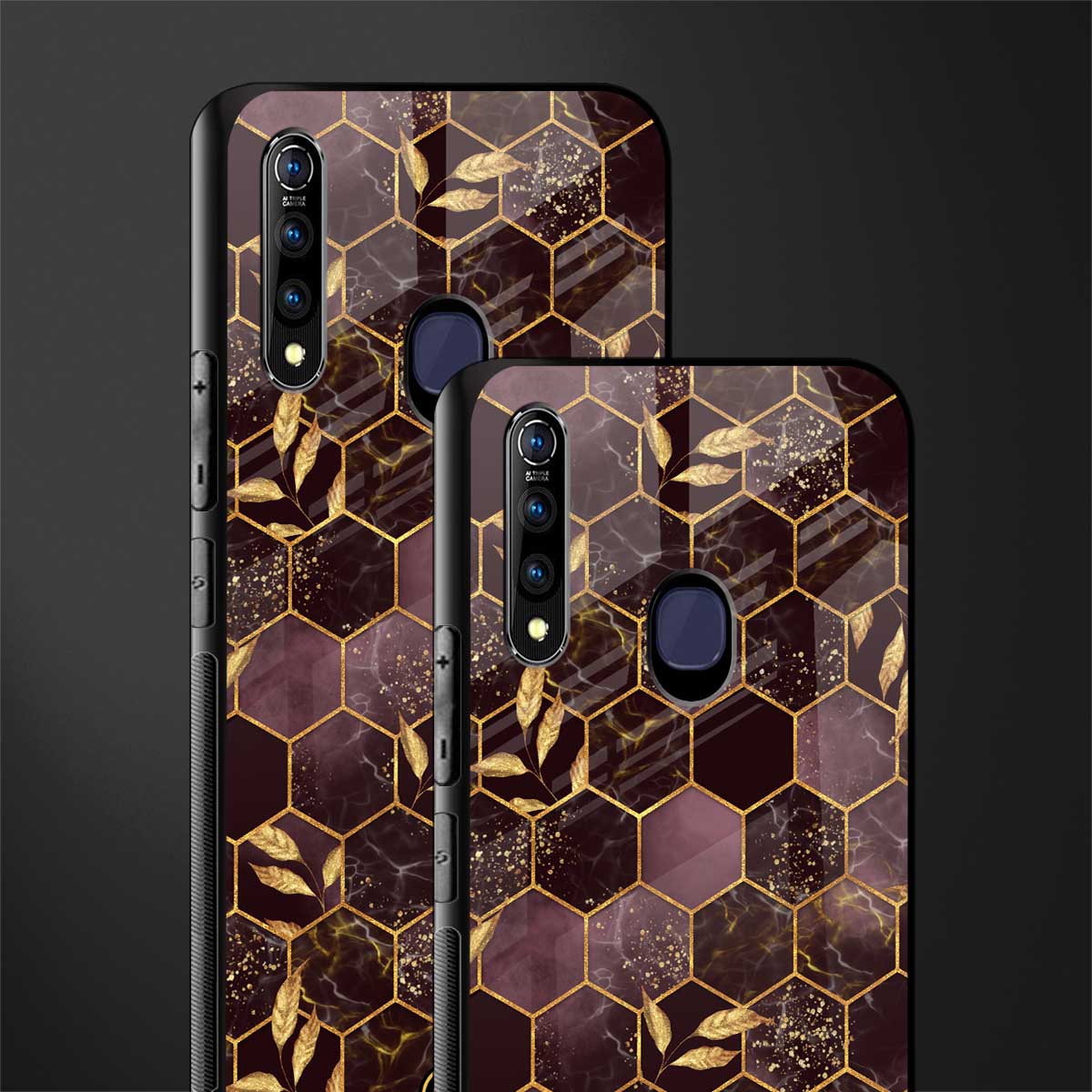 black maroon tile marble glass case for vivo z1 pro image-2