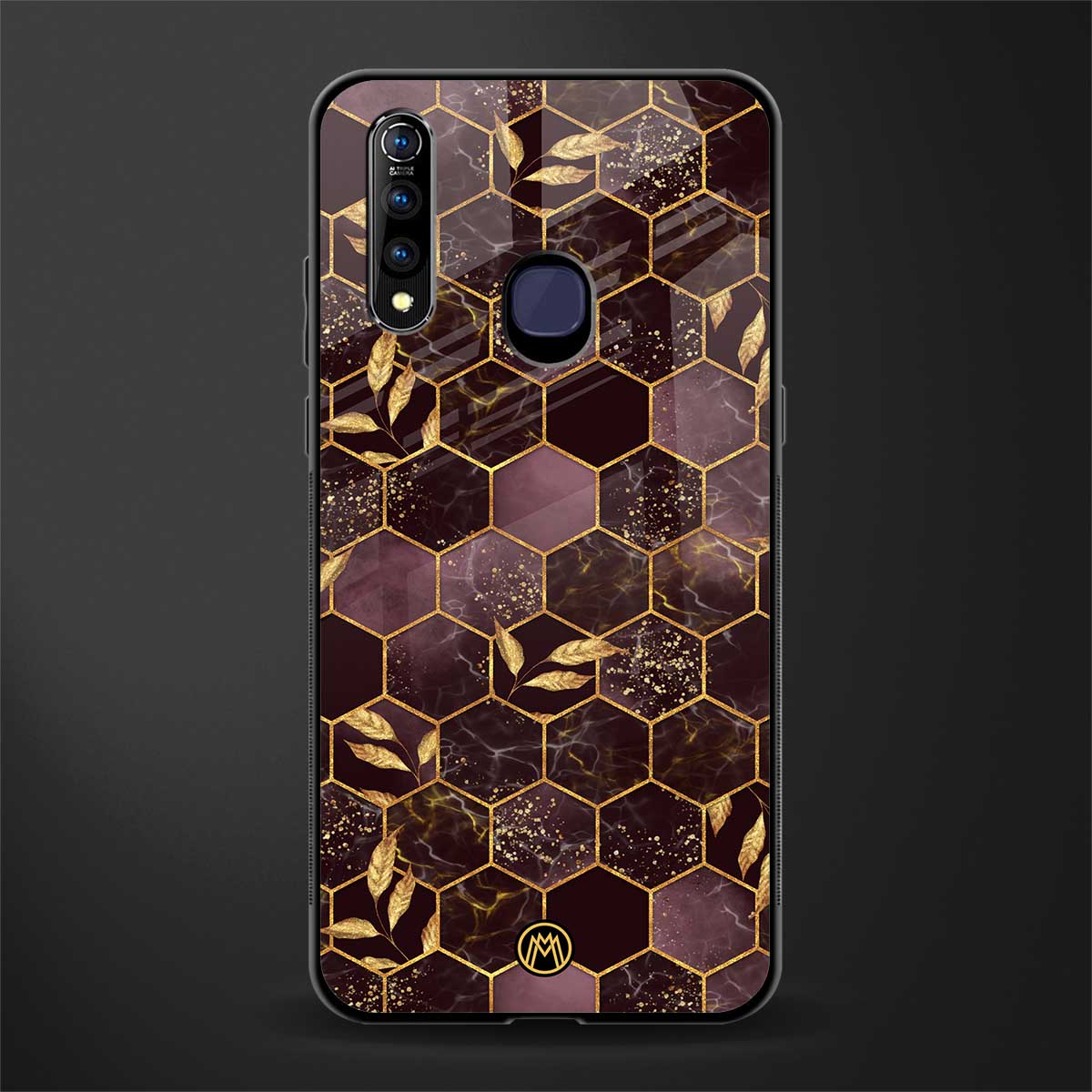 black maroon tile marble glass case for vivo z1 pro image