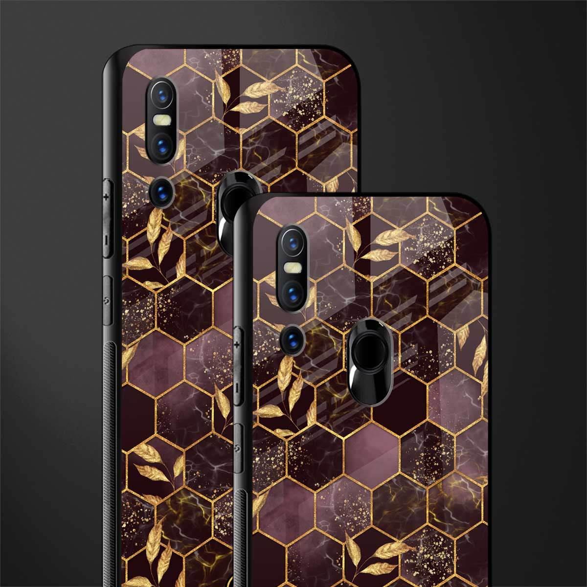 black maroon tile marble glass case for vivo v15 image-2