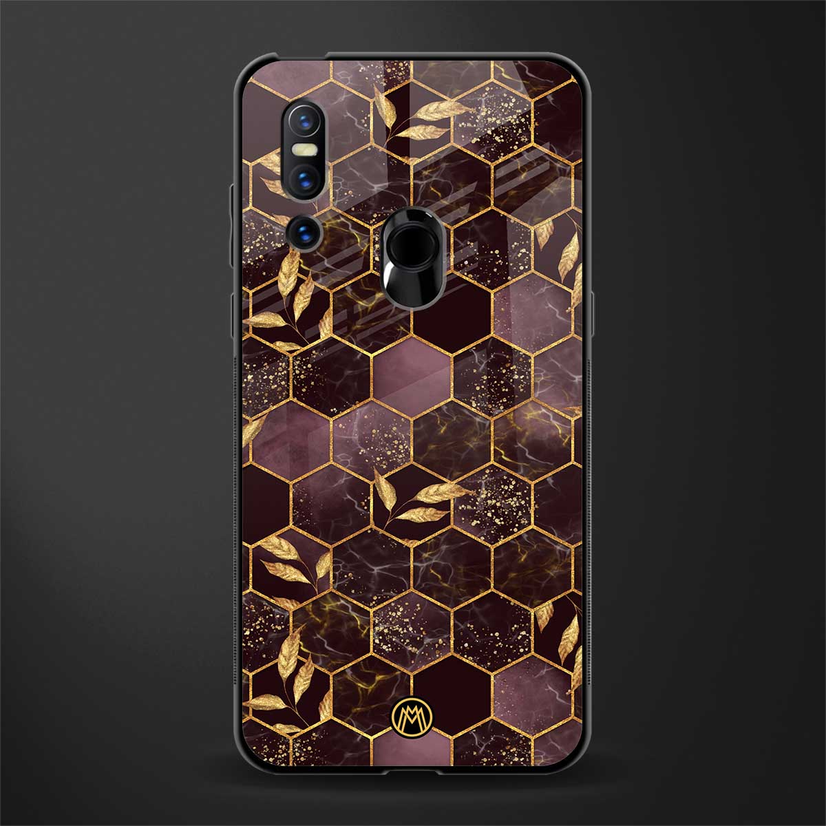 black maroon tile marble glass case for vivo v15 image