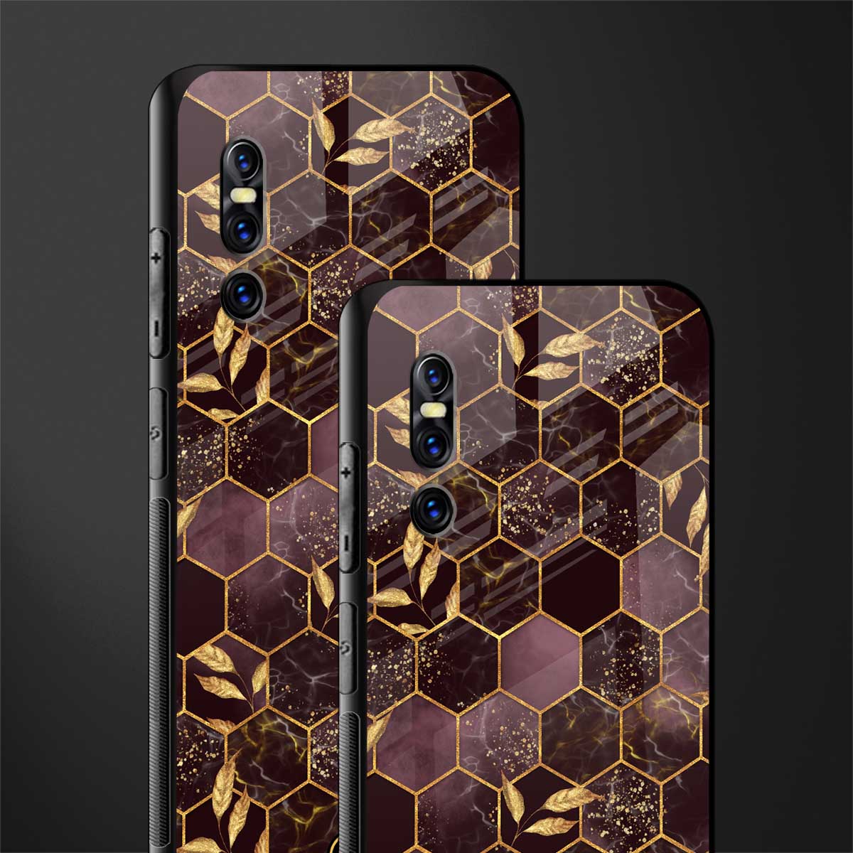 black maroon tile marble glass case for vivo v15 pro image-2
