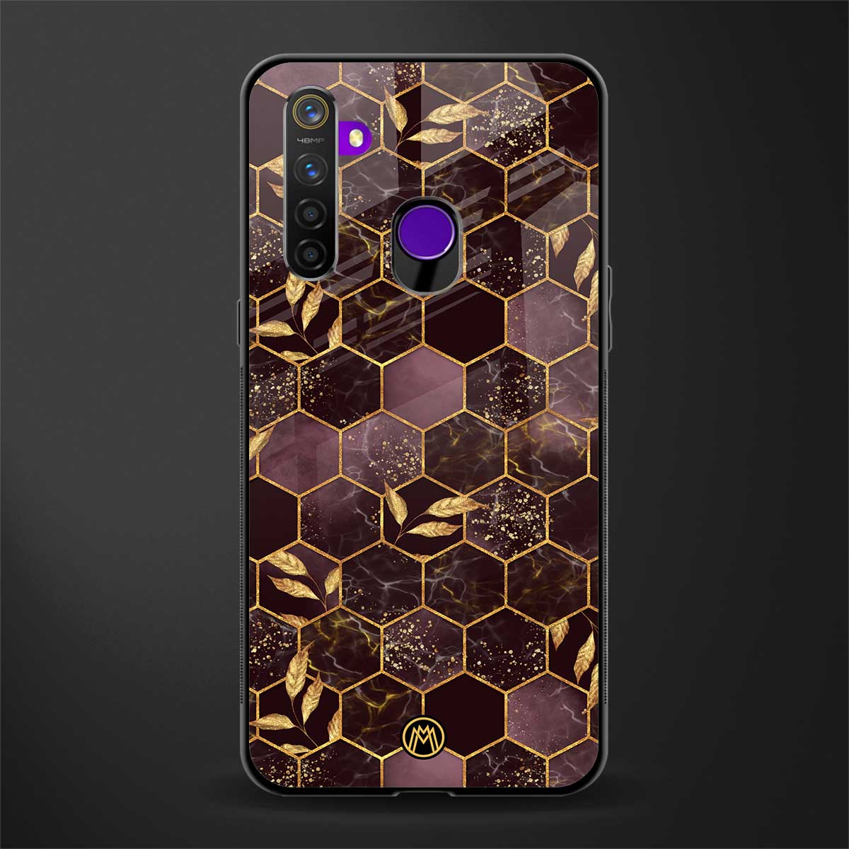 black maroon tile marble glass case for realme 5 pro image