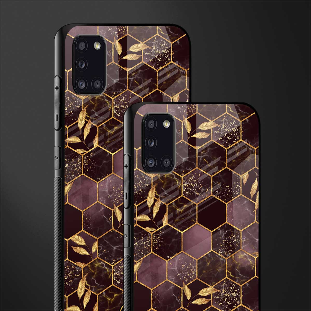 black maroon tile marble glass case for samsung galaxy a31 image-2