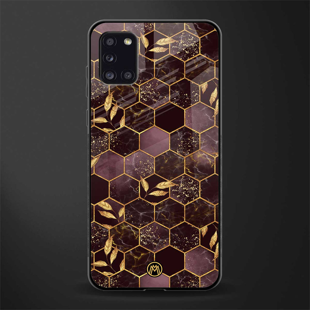 black maroon tile marble glass case for samsung galaxy a31 image