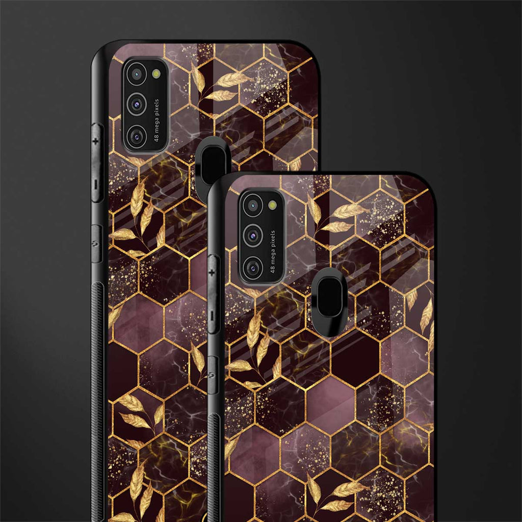 black maroon tile marble glass case for samsung galaxy m21 image-2