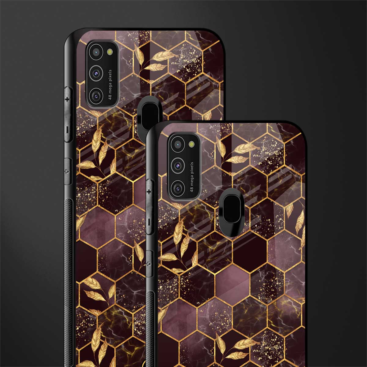 black maroon tile marble glass case for samsung galaxy m21 image-2