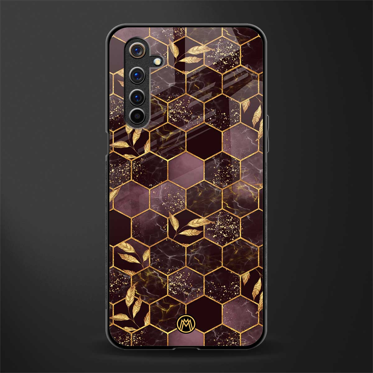 black maroon tile marble glass case for realme 6i image