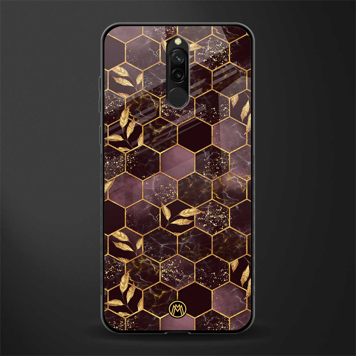 black maroon tile marble glass case for redmi 8 image