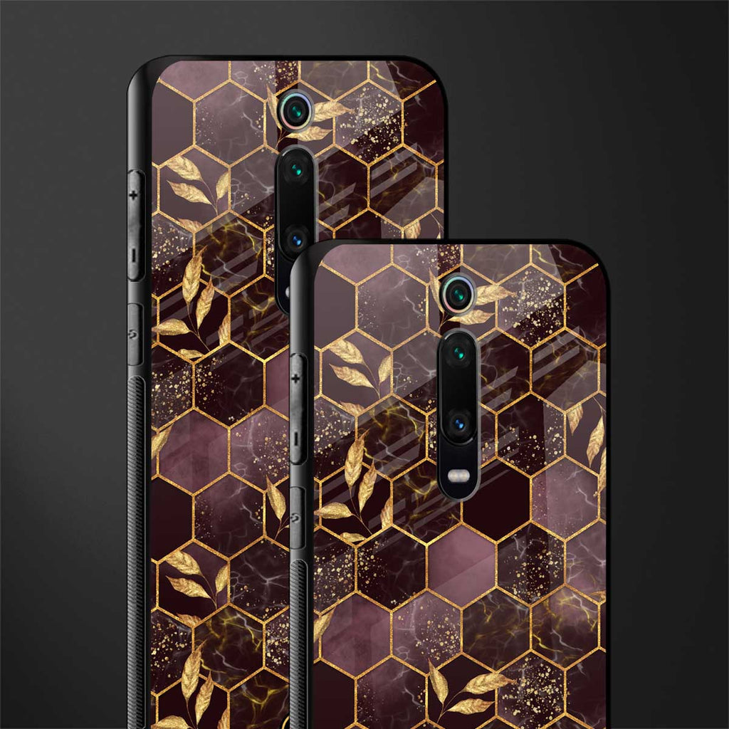 black maroon tile marble glass case for redmi k20 pro image-2