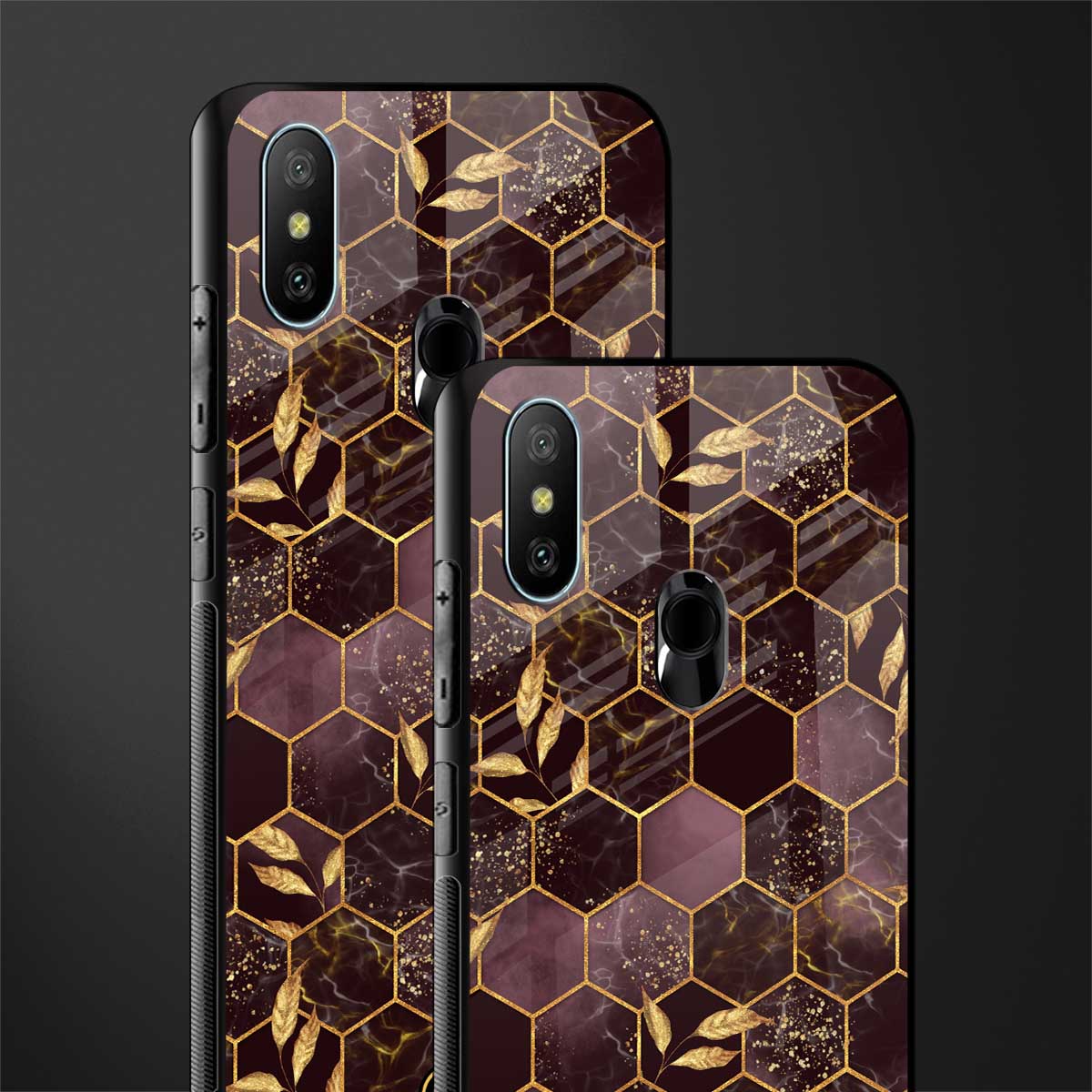 black maroon tile marble glass case for redmi 6 pro image-2