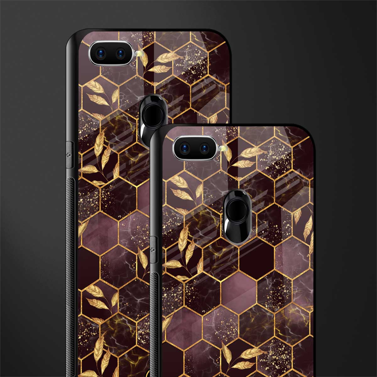 black maroon tile marble glass case for oppo a5s image-2