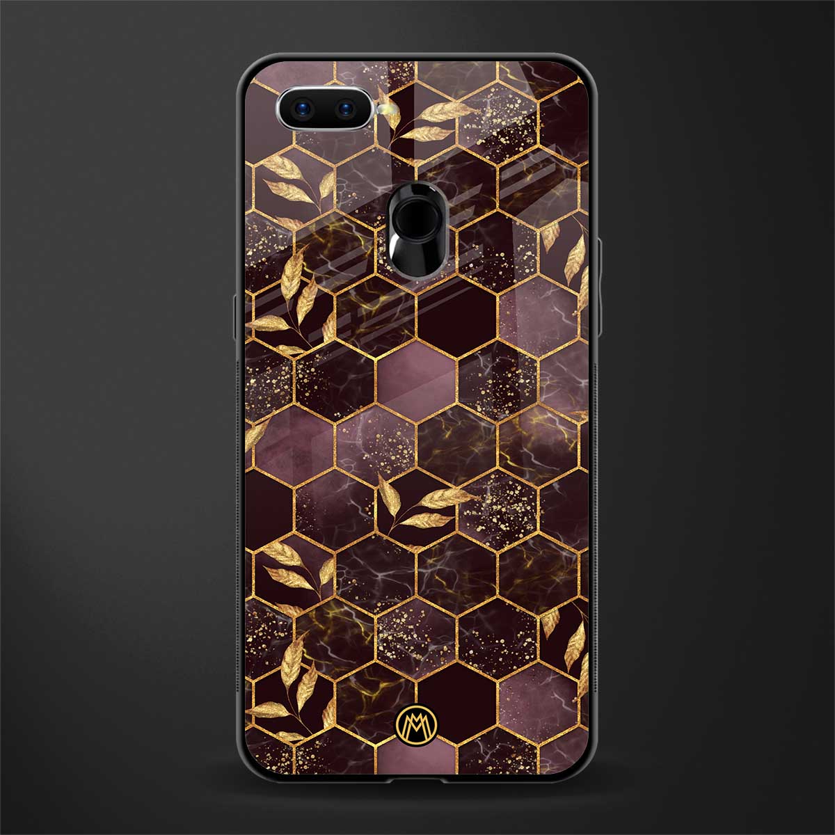 black maroon tile marble glass case for oppo a5s image