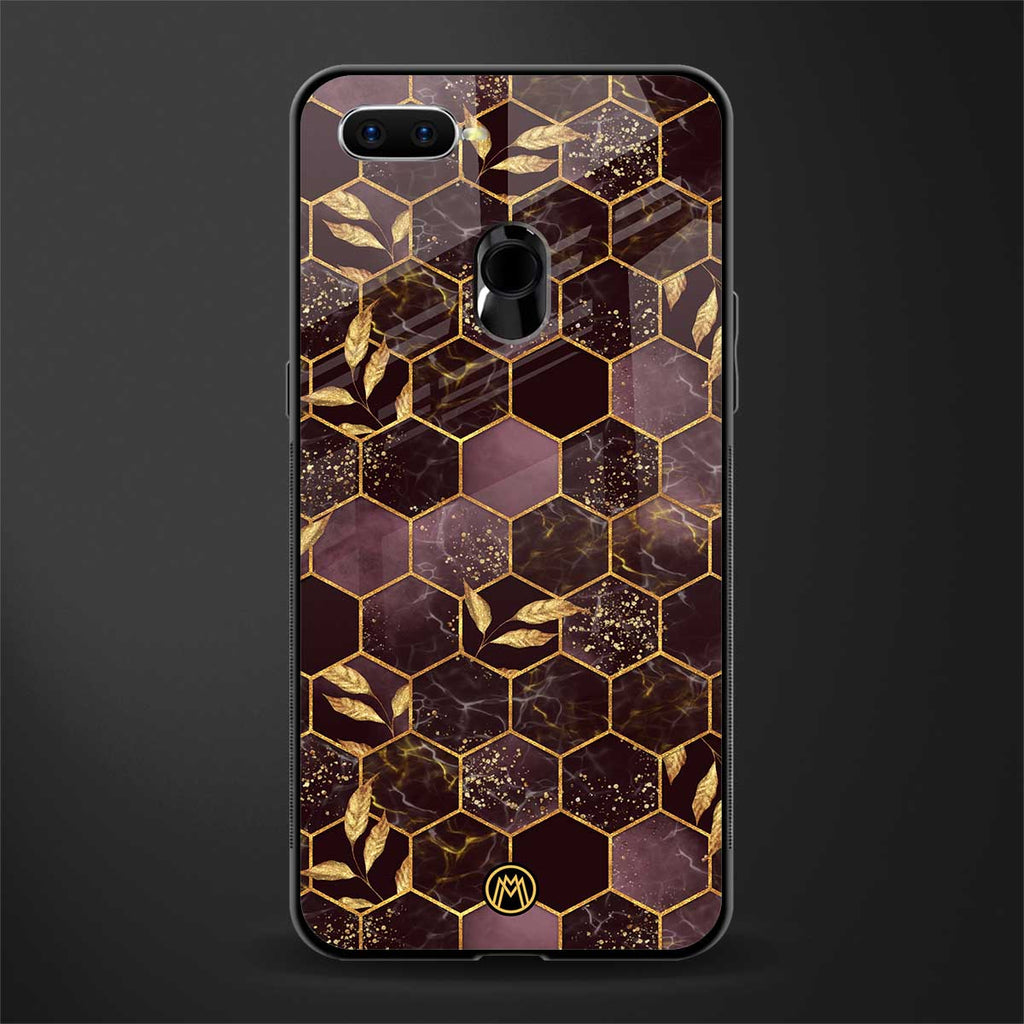 black maroon tile marble glass case for oppo a12 image