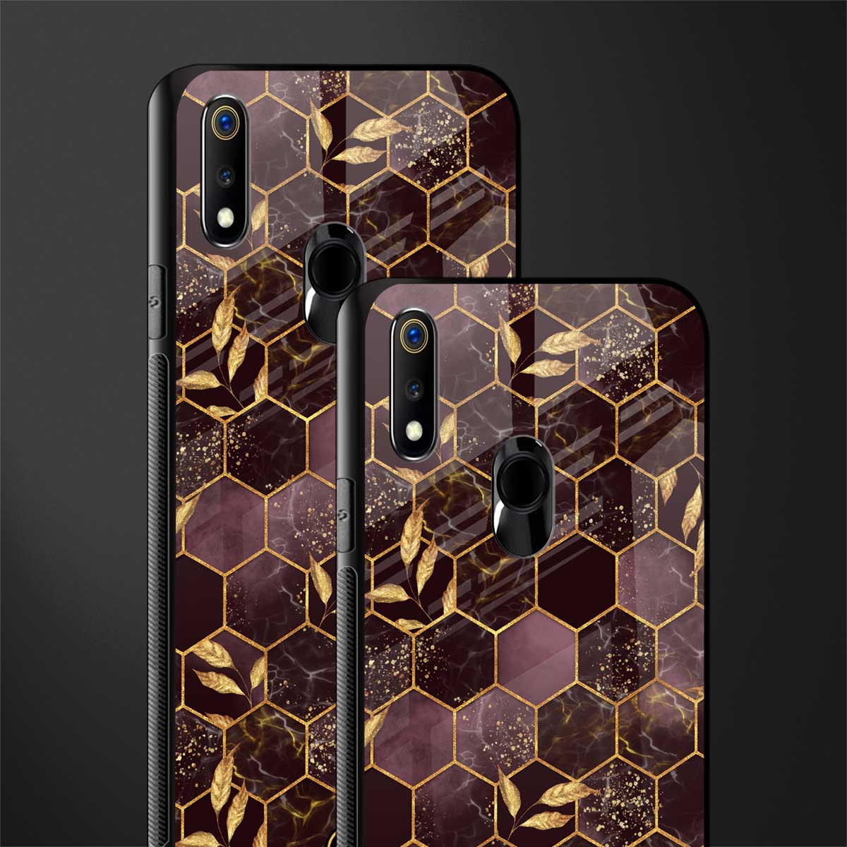 black maroon tile marble glass case for realme 3 pro image-2