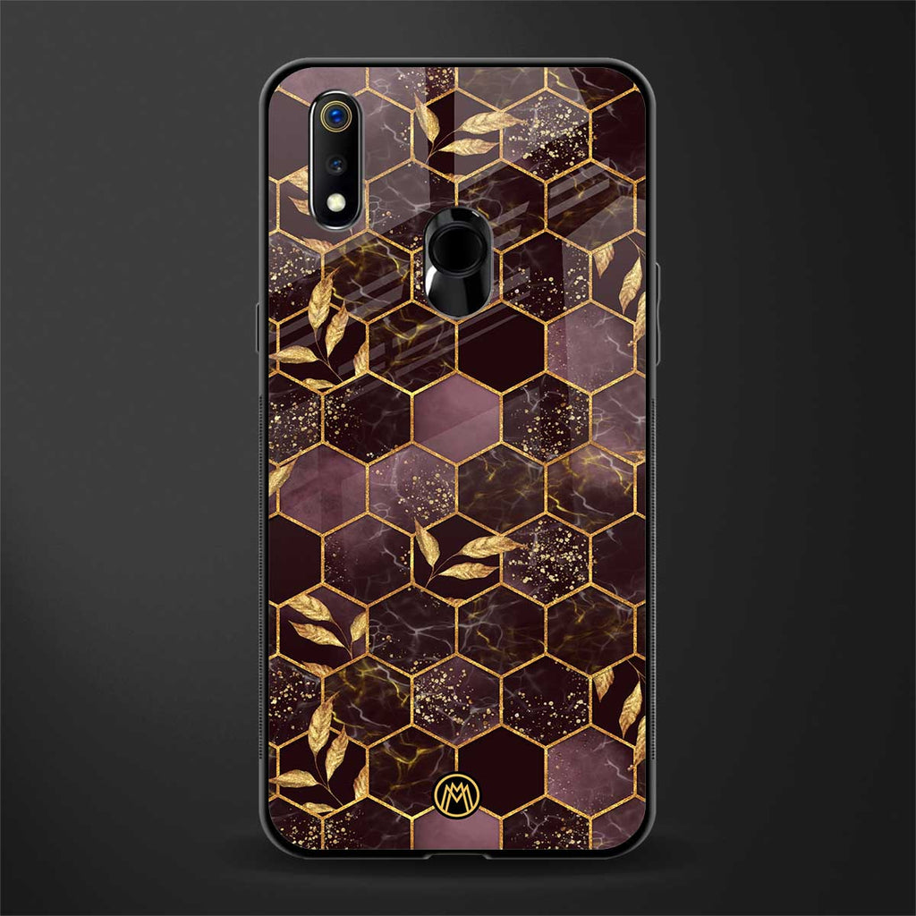 black maroon tile marble glass case for realme 3 pro image
