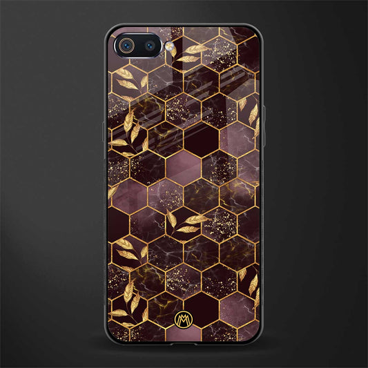 black maroon tile marble glass case for realme c2 image