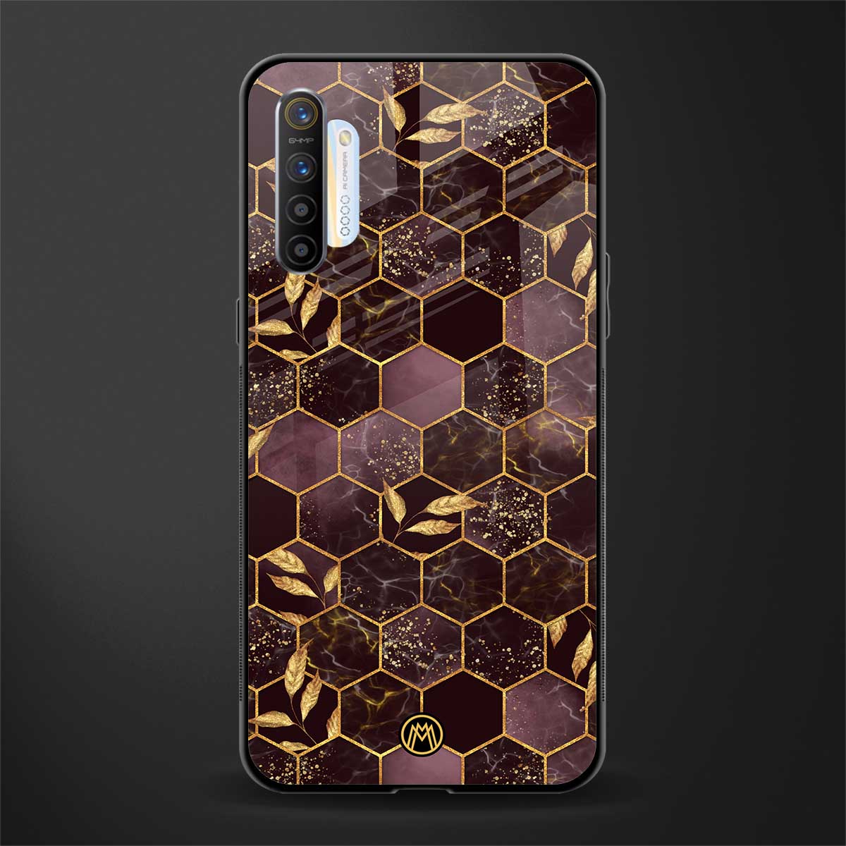 black maroon tile marble glass case for realme xt image