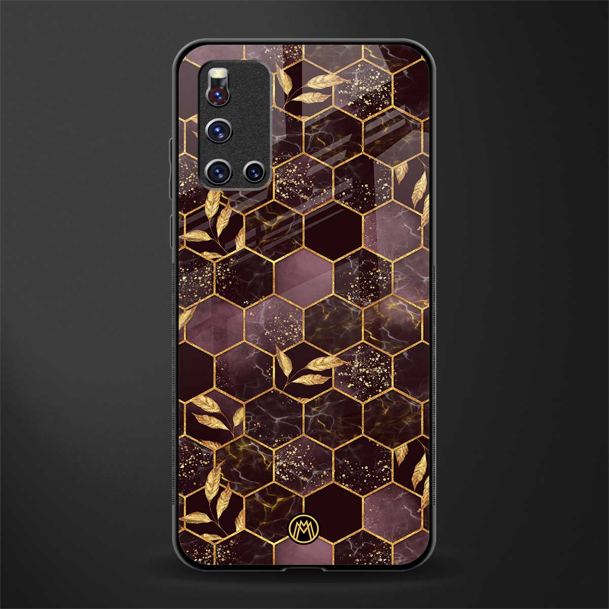 black maroon tile marble glass case for vivo v19 image