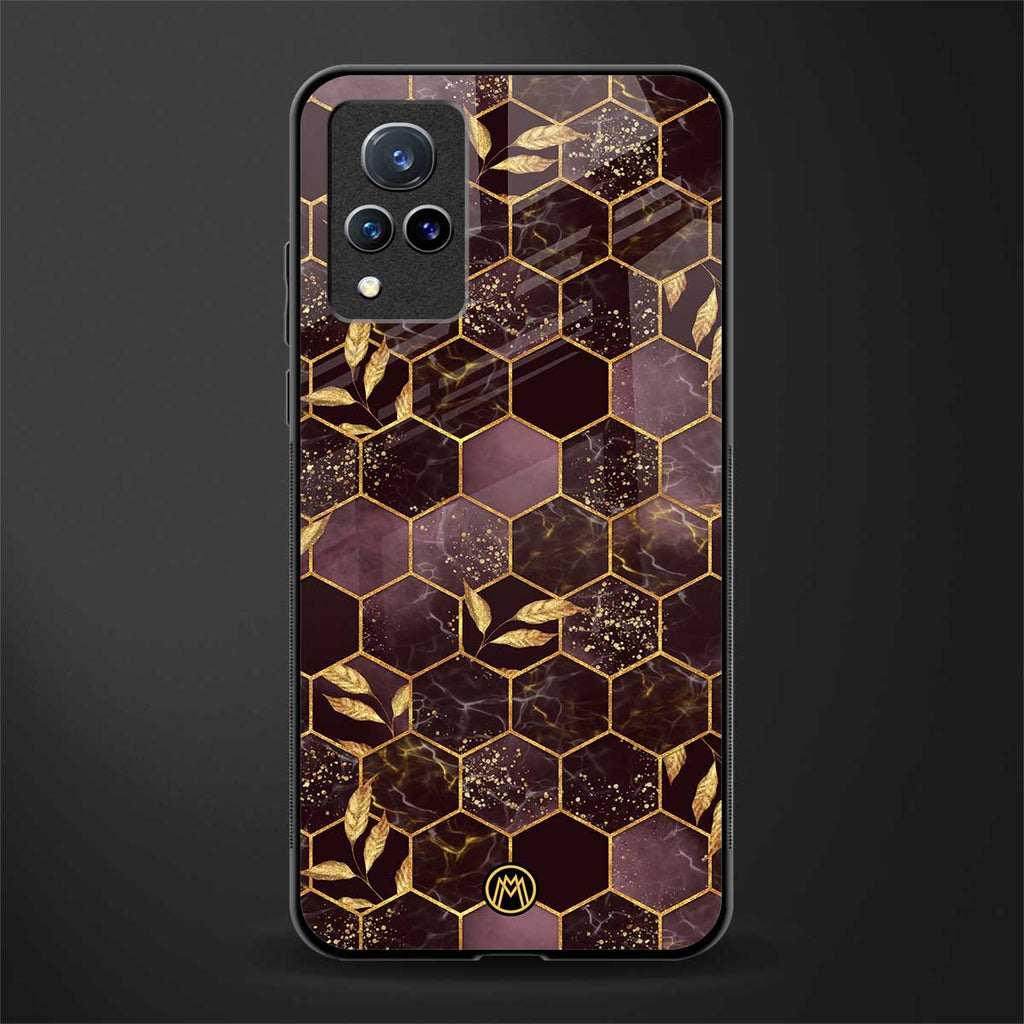 black maroon tile marble glass case for vivo v21 5g image