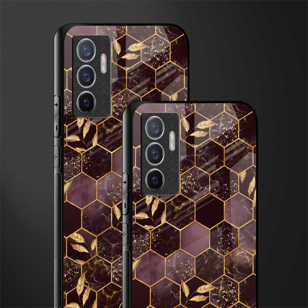 black maroon tile marble glass case for vivo v23e image-2