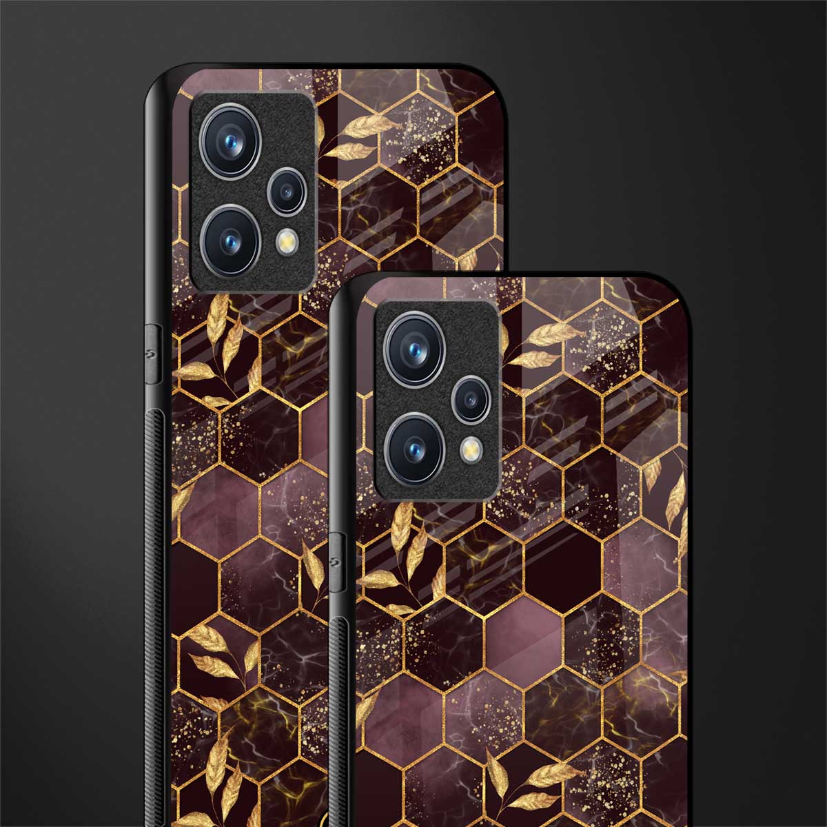 black maroon tile marble glass case for realme 9 4g image-2