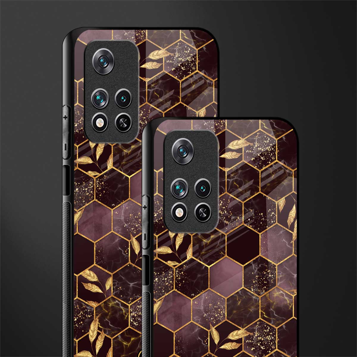 black maroon tile marble glass case for poco m4 pro 5g image-2