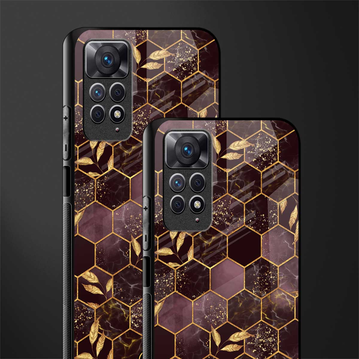 black maroon tile marble glass case for redmi note 11s image-2