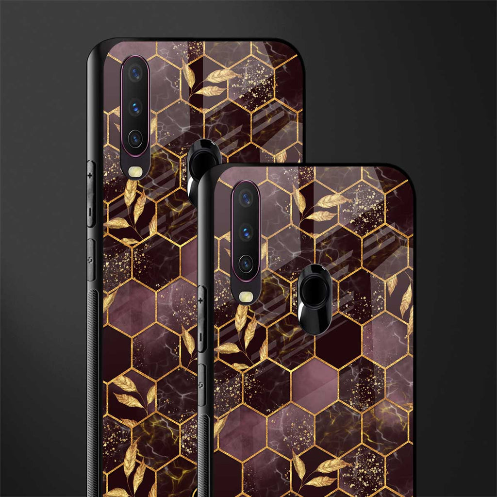 black maroon tile marble glass case for vivo y12 image-2