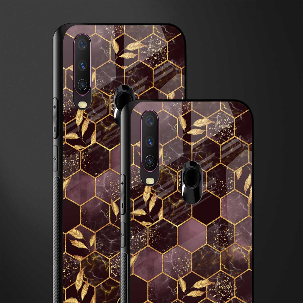 black maroon tile marble glass case for vivo y12 image-2