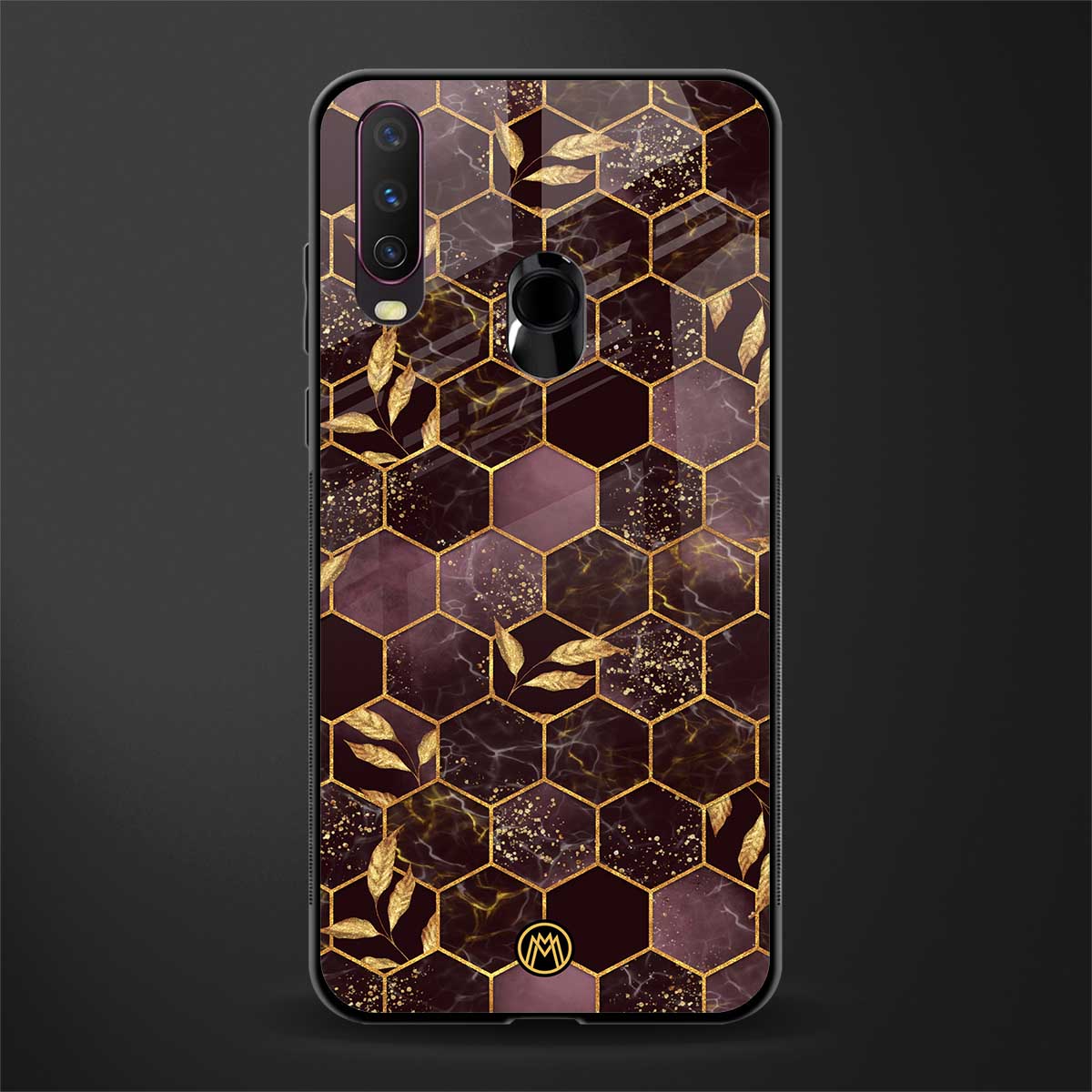 black maroon tile marble glass case for vivo y17 image