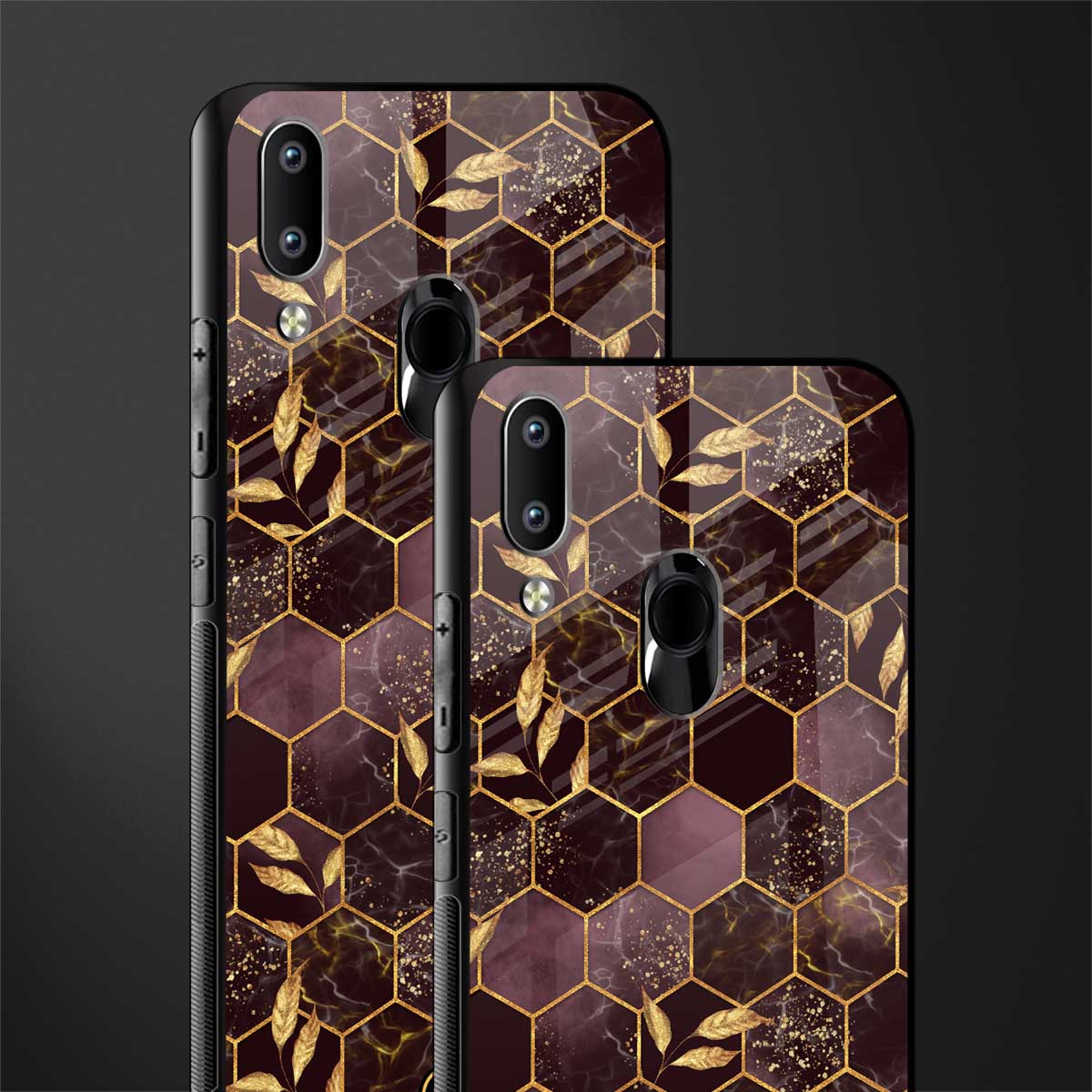 black maroon tile marble glass case for vivo y95 image-2