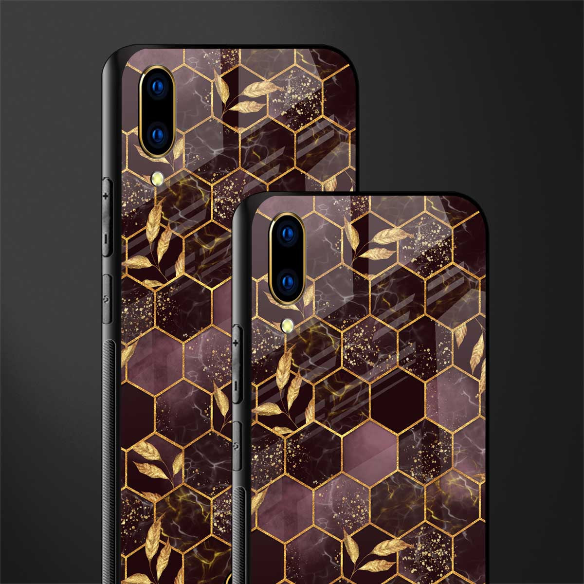 black maroon tile marble glass case for vivo v11 pro image-2