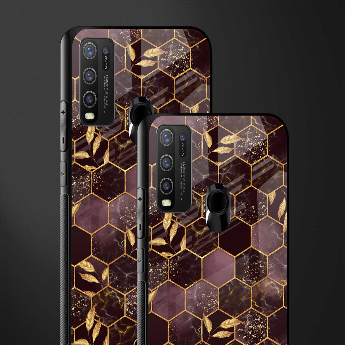 black maroon tile marble glass case for vivo y50 image-2