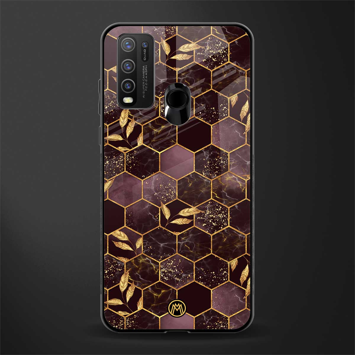 black maroon tile marble glass case for vivo y50 image