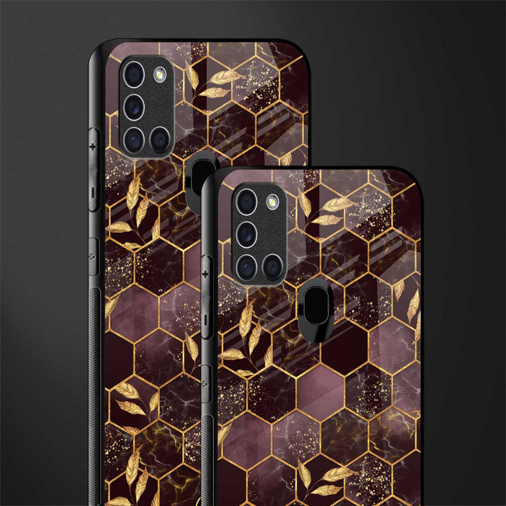 black maroon tile marble glass case for samsung galaxy a21s image-2