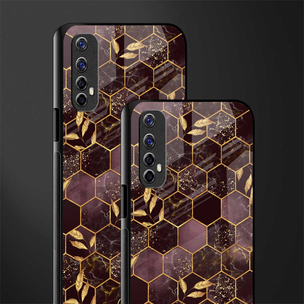 black maroon tile marble glass case for realme 7 image-2