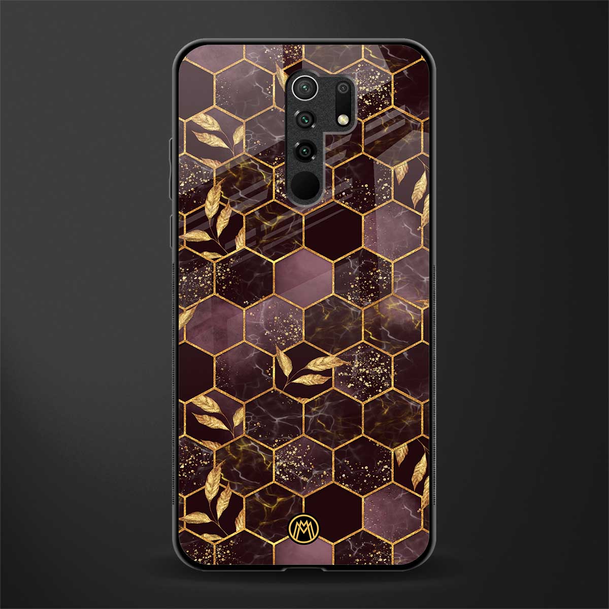 black maroon tile marble glass case for redmi 9 prime image