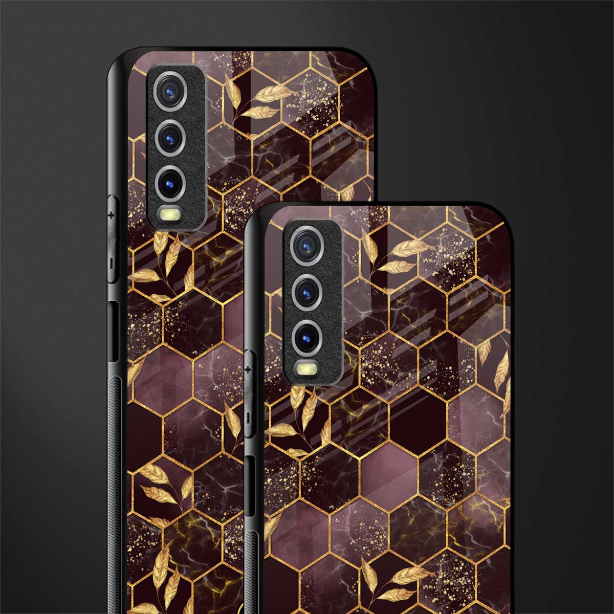 black maroon tile marble glass case for vivo y12g image-2