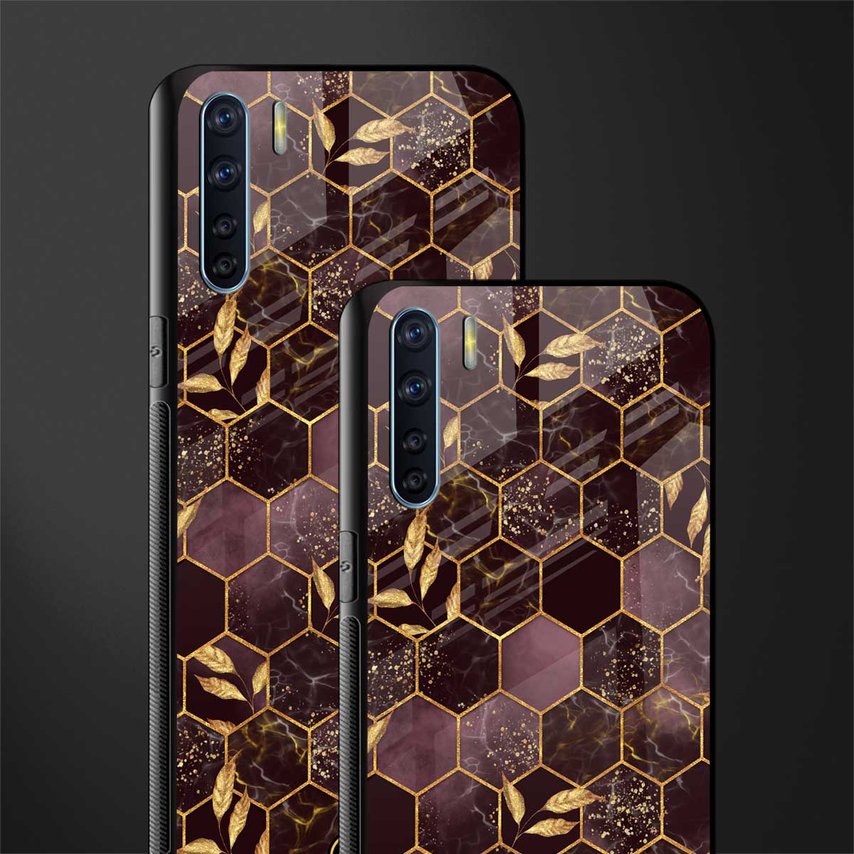 black maroon tile marble glass case for oppo f15 image-2