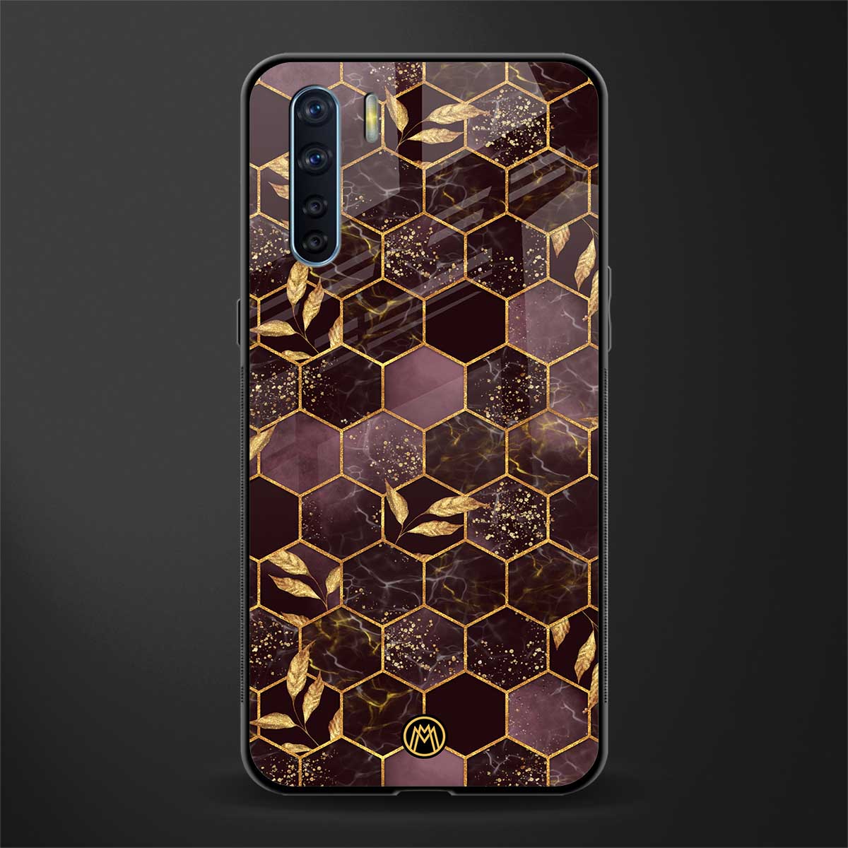 black maroon tile marble glass case for oppo f15 image
